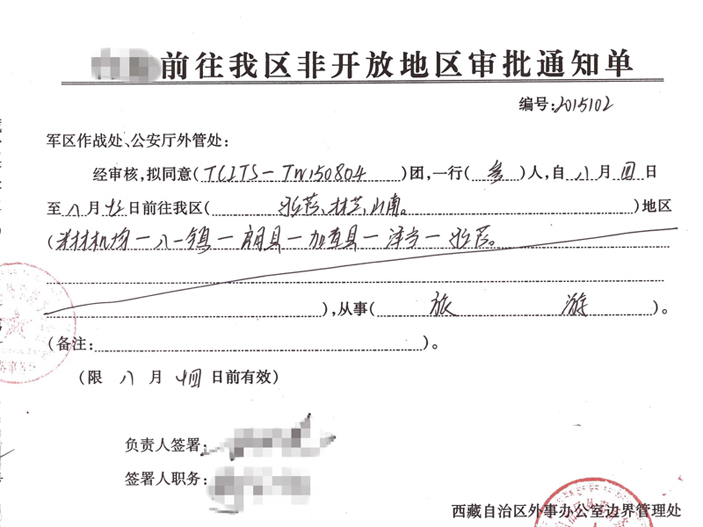 PSB Permit - Aliens' Travel Permit to Tibet