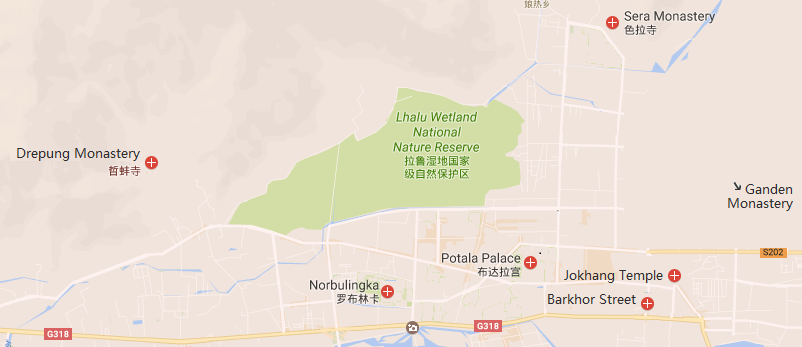 5 Days Lhasa Tour with Ganden Monastery & Drak Yerpa Map