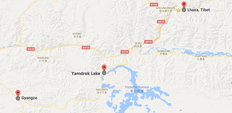 5 Days Lhasa & Yamdrok Lake Tour Map
