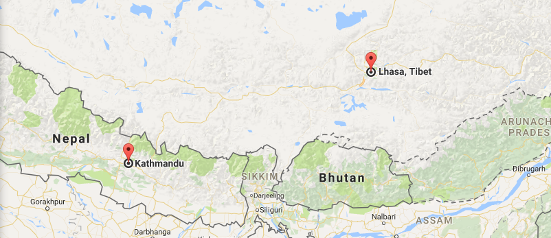 13 Days Lhasa & Kathmandu Overland Tour via Everest Map