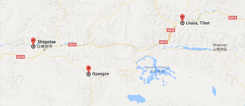 8 Days Gyantse Damar Festival Tour Map