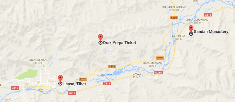 6 Days Eastern Lhasa Discovery Tour Map
