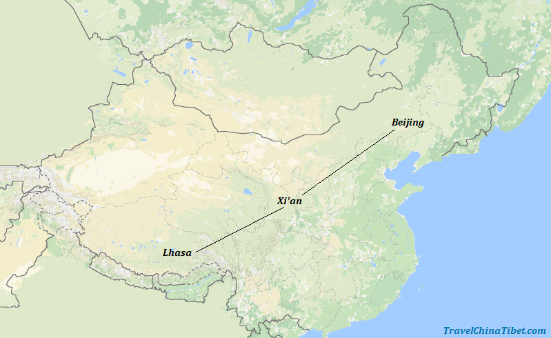 9 Days Beijing Xian Lhasa Tour Map