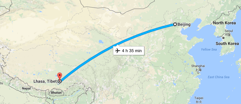 7 Days Beijing & Lhasa Tour By Flight Map