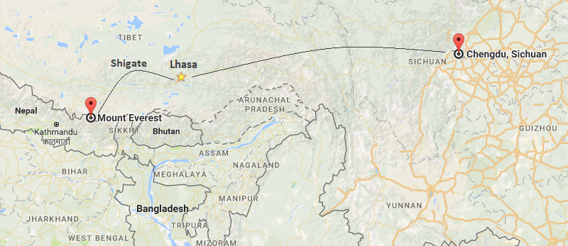 10 Days Chengdu & Lhasa & Everest Tour  Map