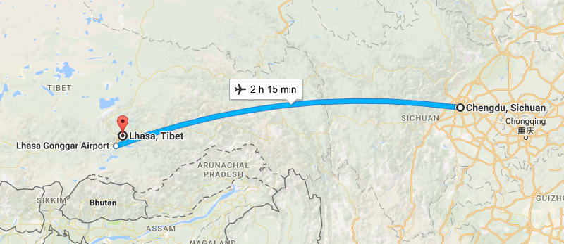 6 Days Lifetime Guangzhou & Tibet Tour By Flight Map