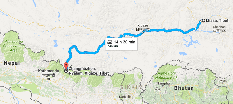 9 Days Shanghai Tibet Kathmandu Overland Tour Map