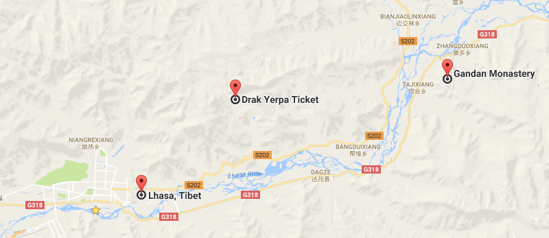7 Days Xian Lhasa Highlights with Ganden Monastery Map