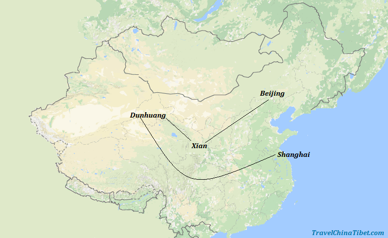 10 Days Silk Road Tour with China Golden Triangle  Map