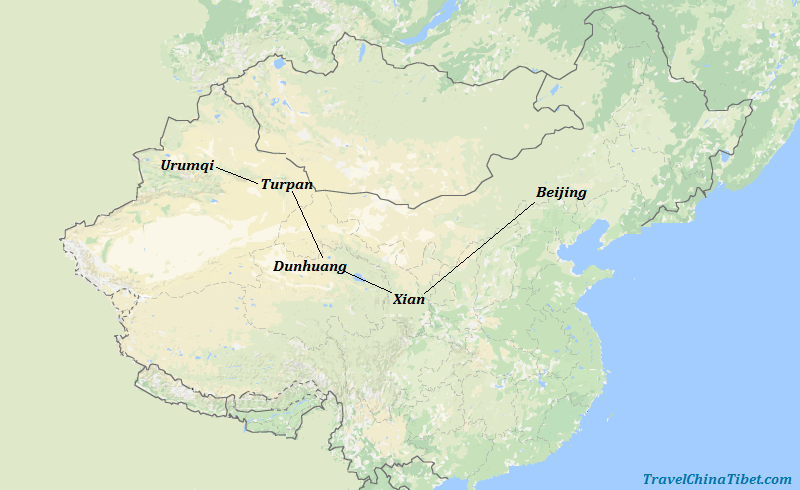 12 Days Silk Road Tour from Beijing  Map