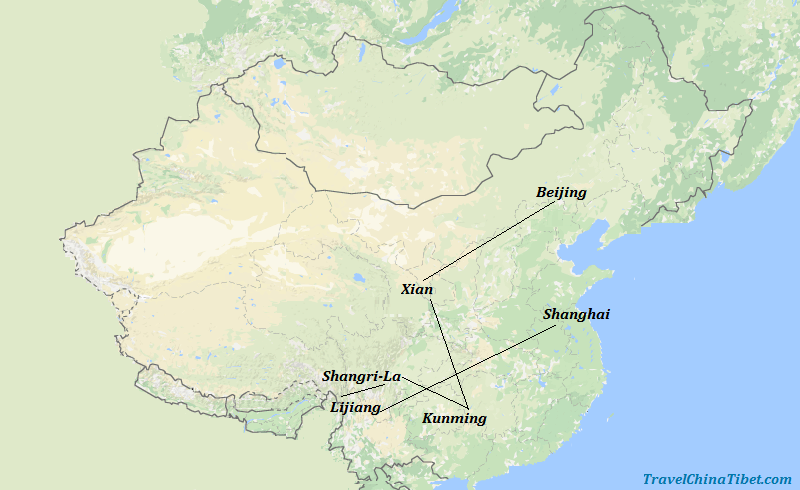 14 Days China Tour with Tiger Leaping Gorge Hiking  Map