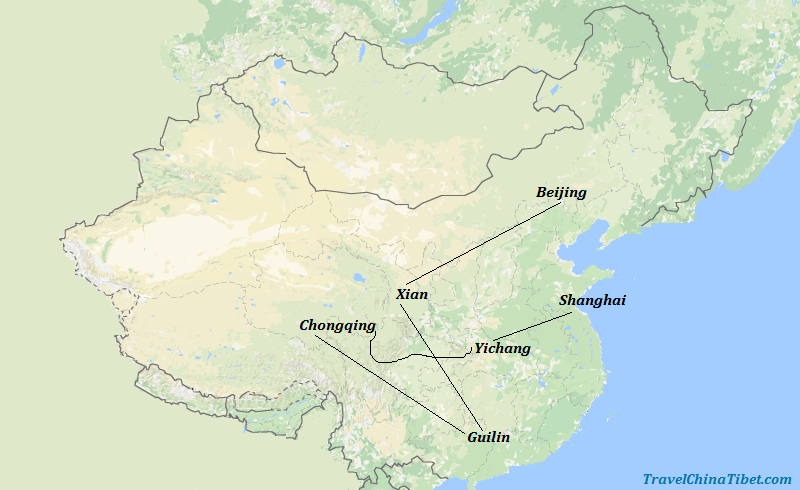 14 Days China Highlights with Yangtze Cruise Map