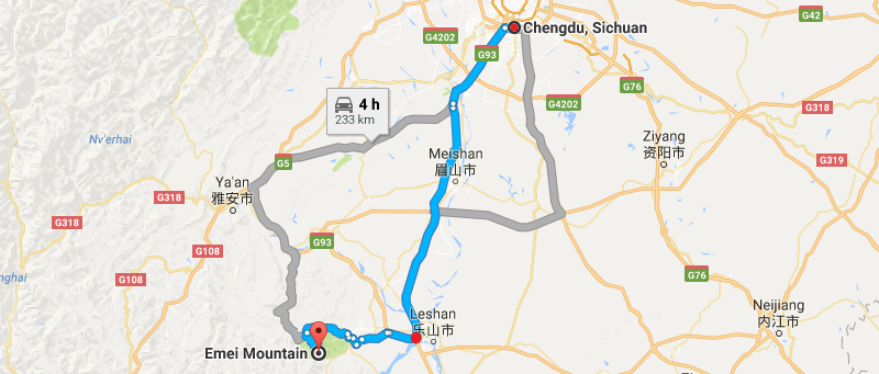 5 Days Chengdu Panda & Buddhist Culture Tour Map