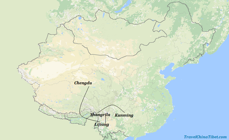10 Days Sichuan & Yunnan Adventure Tour Map