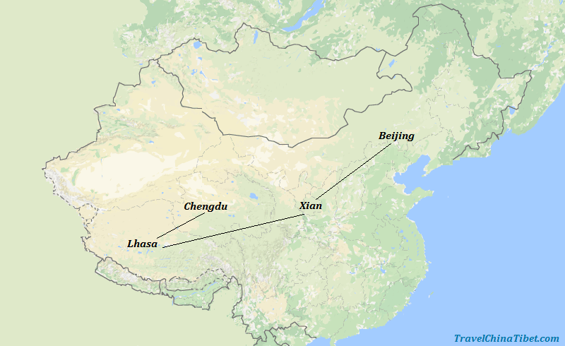 11 Days China Tour with Chengdu Lhasa Xian Beijing Map