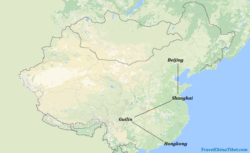 10 Days China History & Landscape Tour from Hong Kong Map