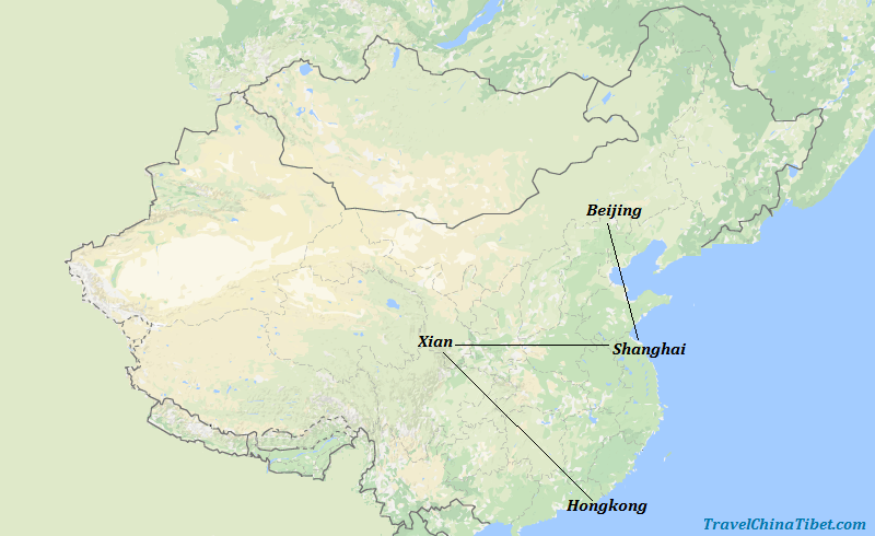 10 Days China Golden Triangle from Hong Kong Map