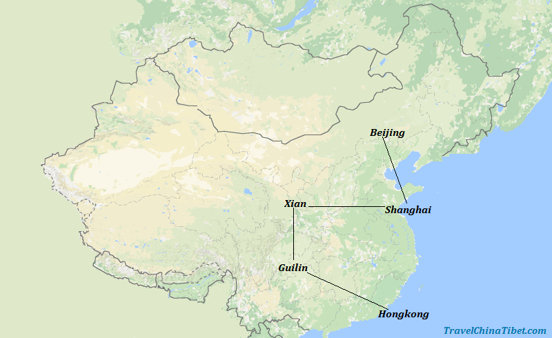 12 Days China Highlights from Hong Kong Map