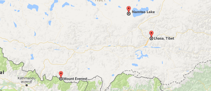 10 Days Lhasa & Everest & Namtso Lake Map