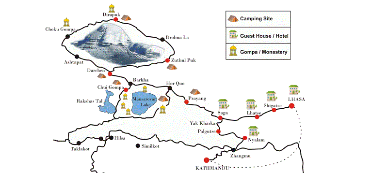 17 Days Mt. Kailash & Guge Kingdom (Return to Lhasa) Map